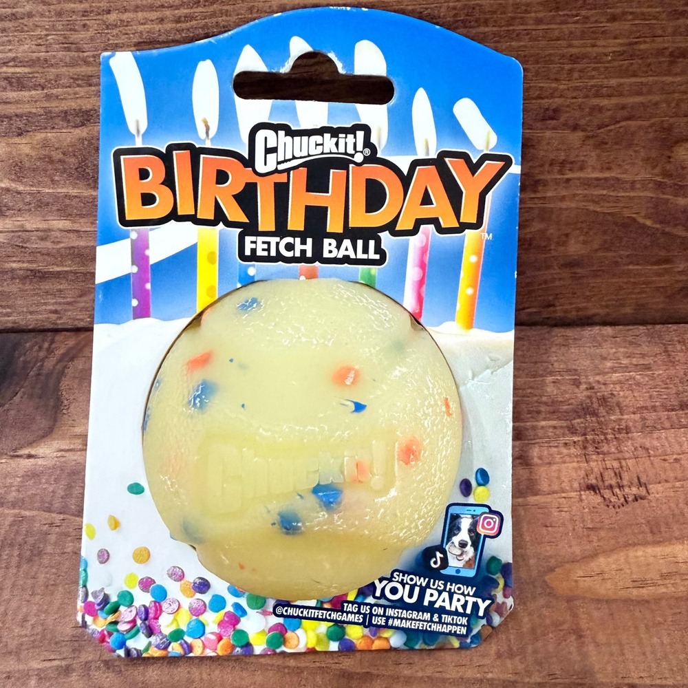 Chuckit! Birthday Fetch Ball Medium Confetti Rubber Dog Toy Petmate PET3570